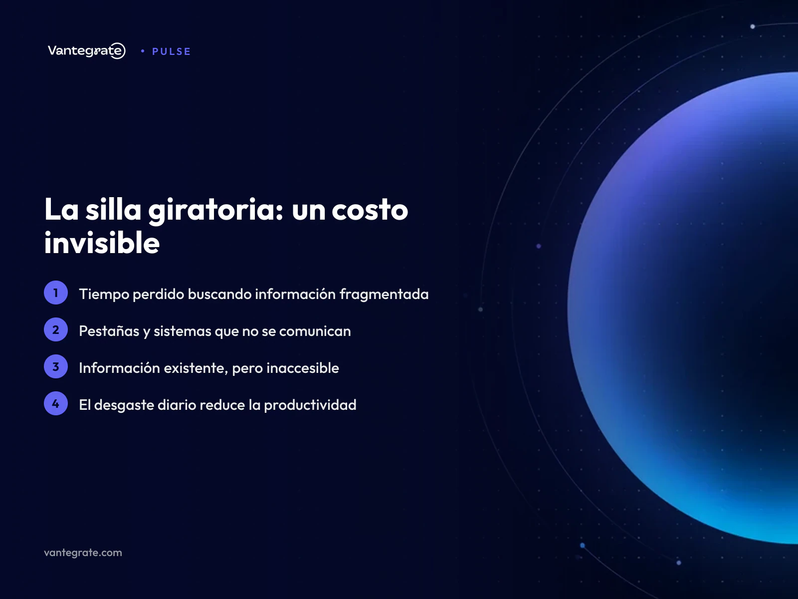 Ilustración de la 'silla giratoria' representando la ineficiencia al buscar datos en múltiples sistemas.