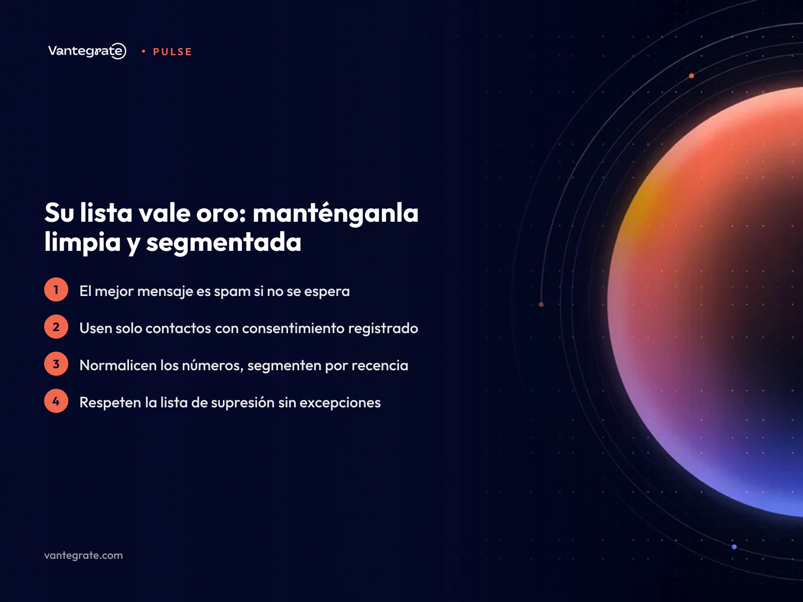 Infografía sobre la calidad de la lista de contactos en campañas de WhatsApp, con un filtro y cuatro puntos clave.