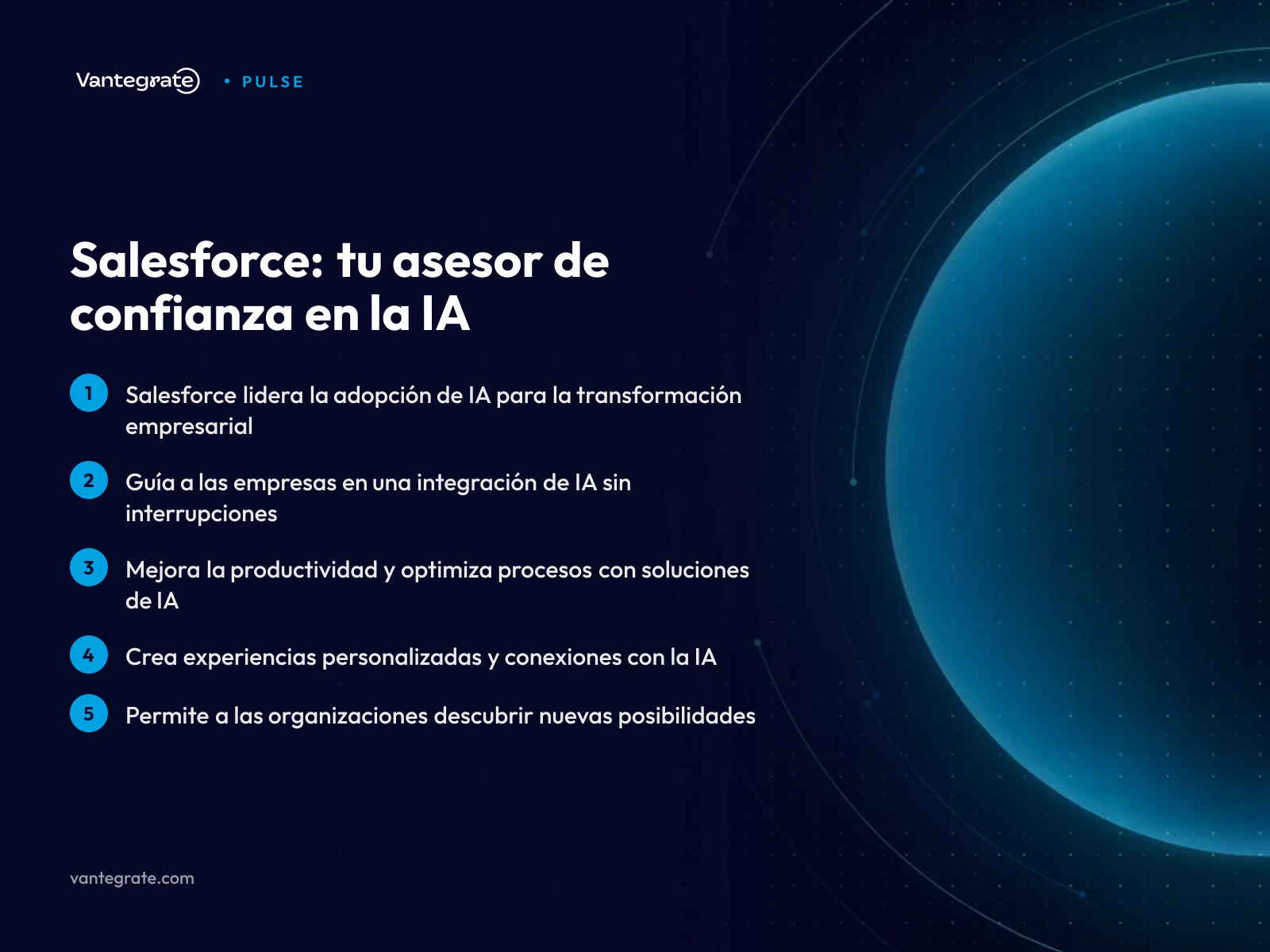 Infografía que destaca el papel de Salesforce como guía en la implementación de la inteligencia artificial para las empresas.
