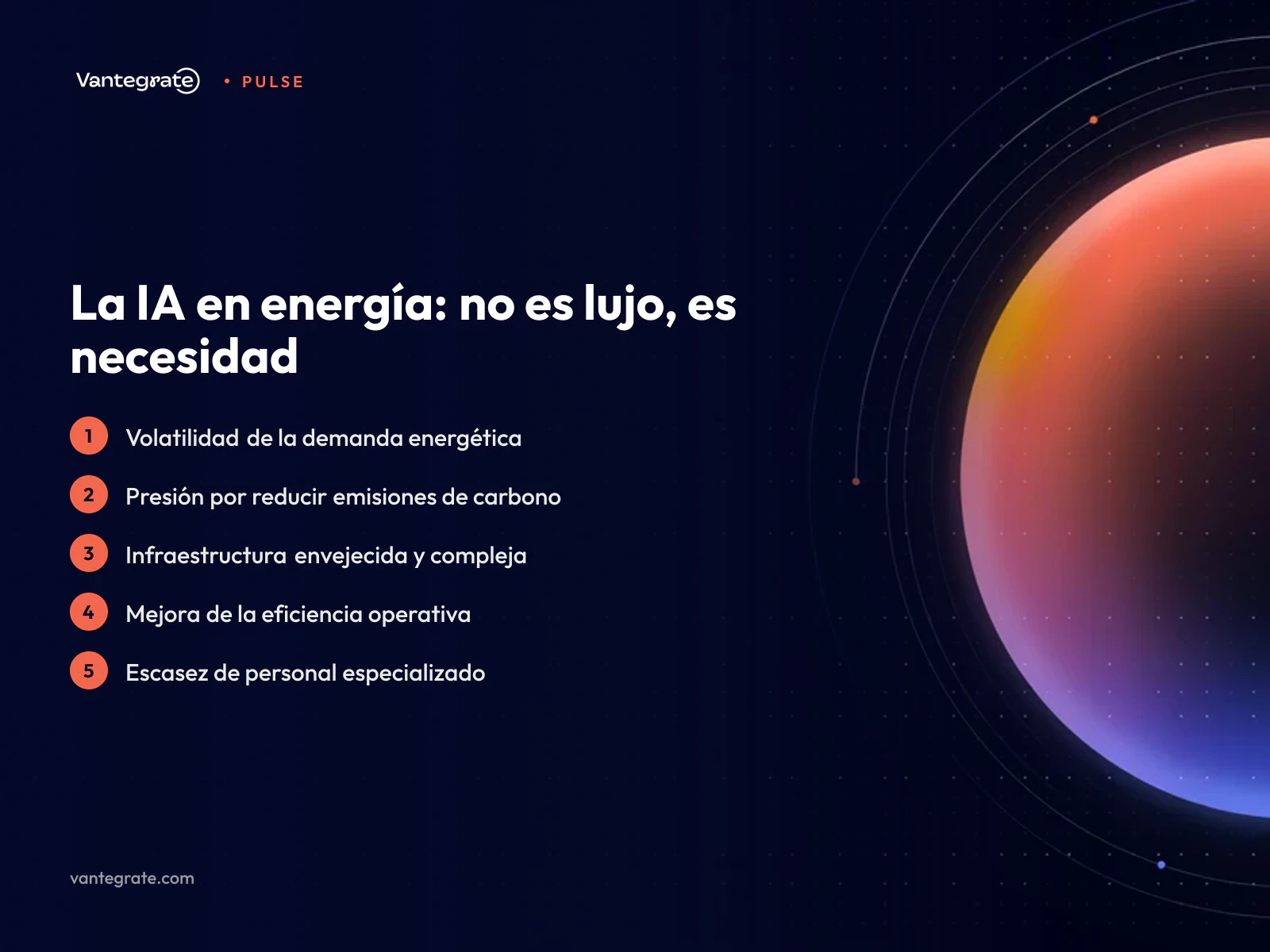 Gráfico que muestra los desafíos clave del sector energético y cómo la IA ofrece soluciones, destacando la eficiencia y
