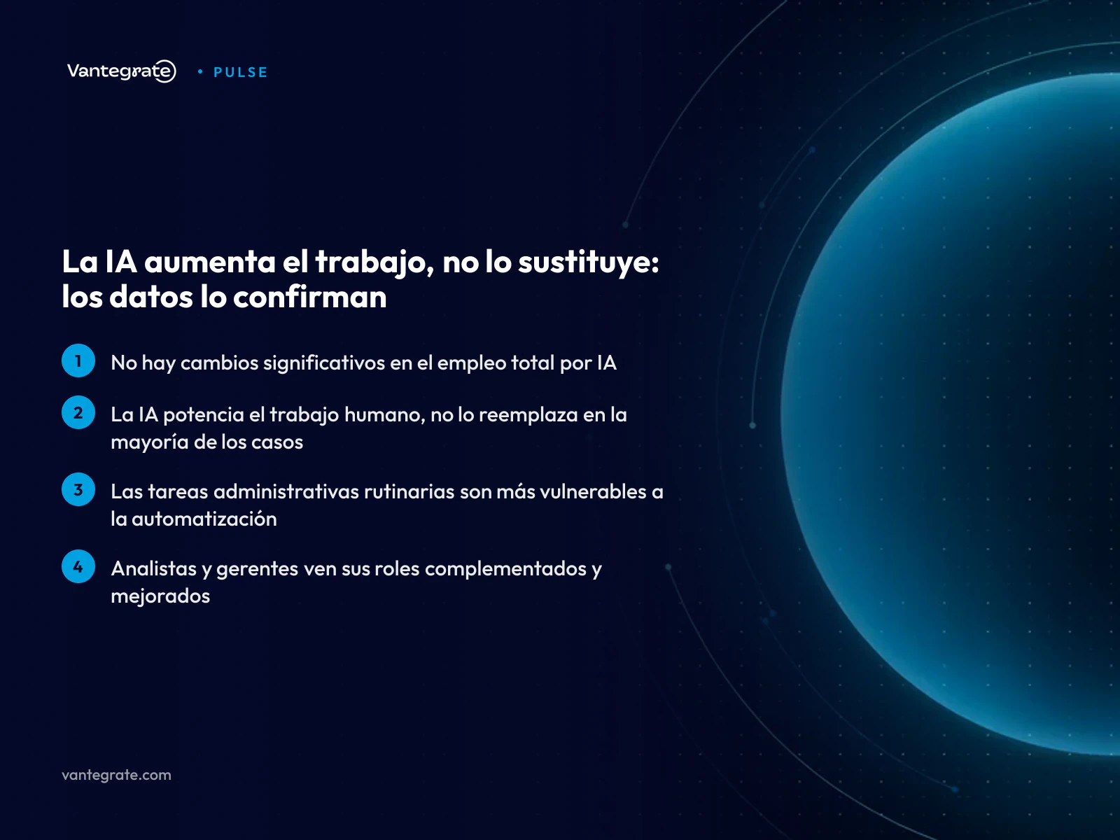 Infografía que muestra datos actuales sobre cómo la inteligencia artificial aumenta el trabajo y no genera desempleo masivo.