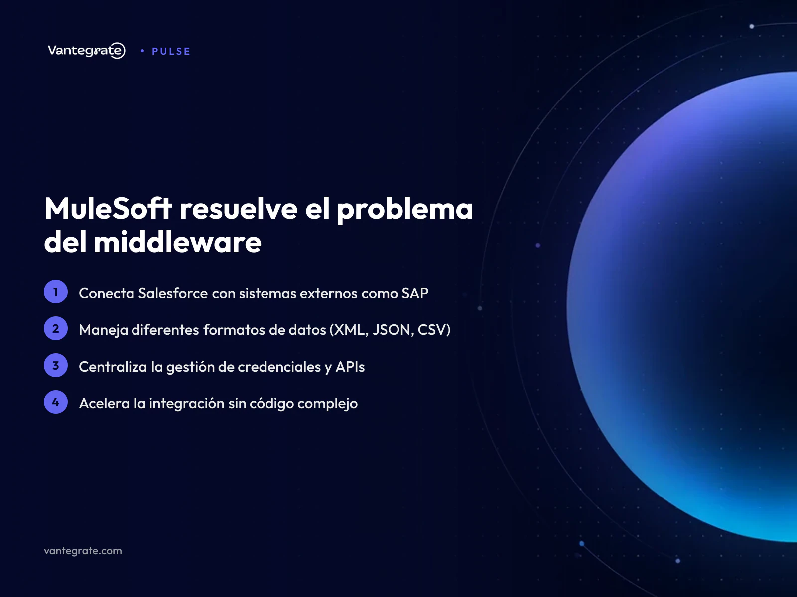 Diagrama conceptual de Salesforce conectándose con SAP y bases de datos a través de MuleSoft.