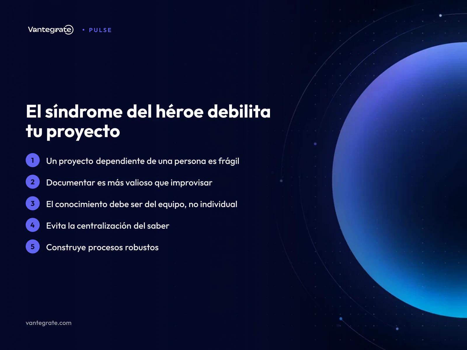 Infografía sobre el "síndrome del héroe", mostrando los riesgos de la dependencia de una sola persona en proyectos.