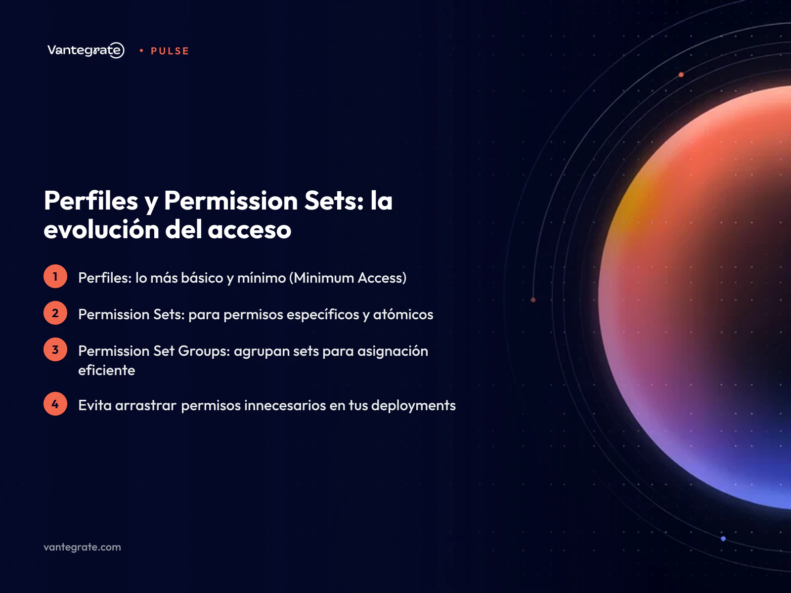 Infografía que compara perfiles con Permission Sets, mostrando cómo los Permission Sets son más granulares y flexibles.