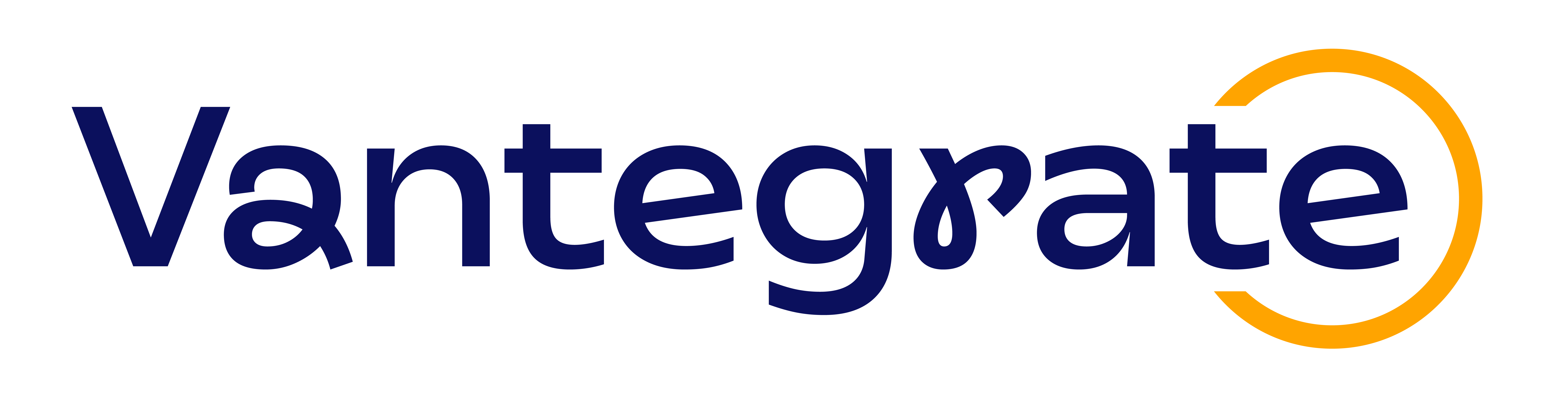 Logotipo de Vantegrate en azul oscuro con un semicírculo naranja que rodea la letra "e" final.