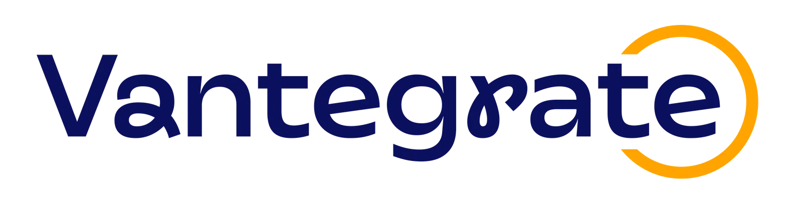 Logotipo de Vantegrate en azul oscuro con un semicírculo naranja que rodea la letra "e" final.