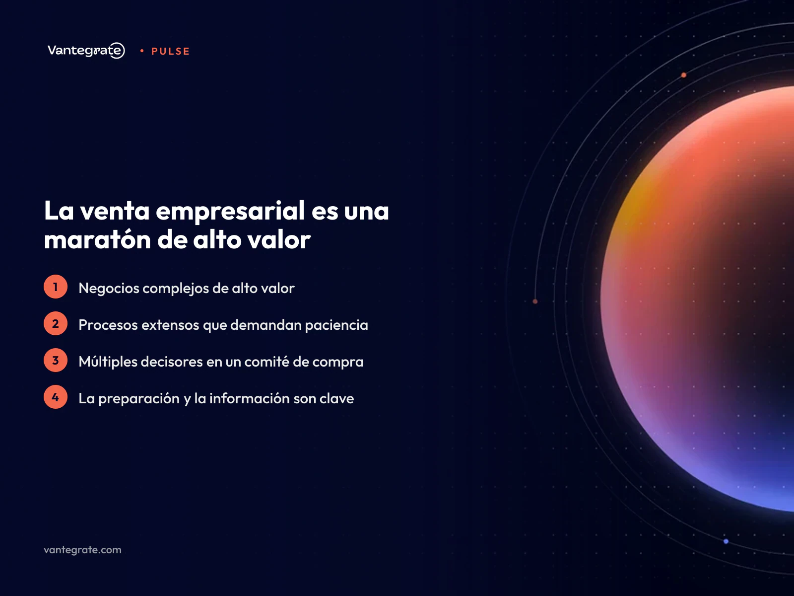 Diagrama que muestra los componentes clave de la venta empresarial: complejidad, duración, múltiples tomadores de decisiones