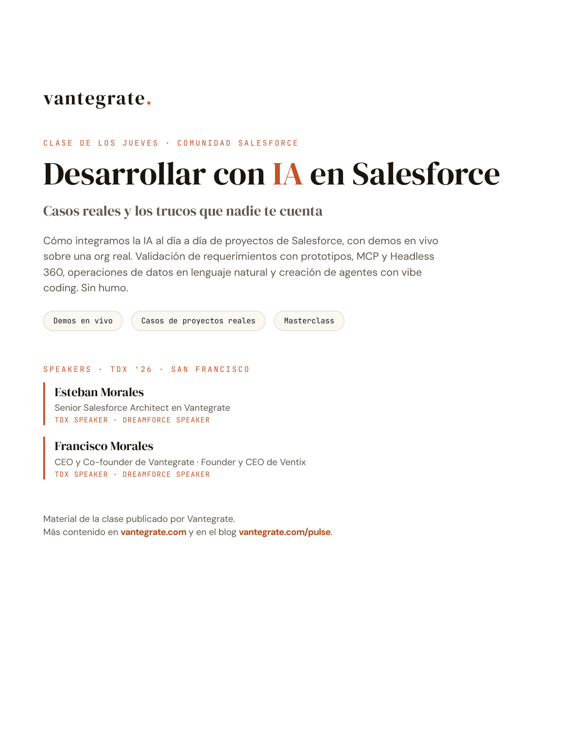 Página 1 de Masterclass IA en Salesforce: Casos reales y trucos en Salesforce.